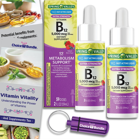 Paquete Spring Valley vitamina b12 líquida 5000mcg sabor berry