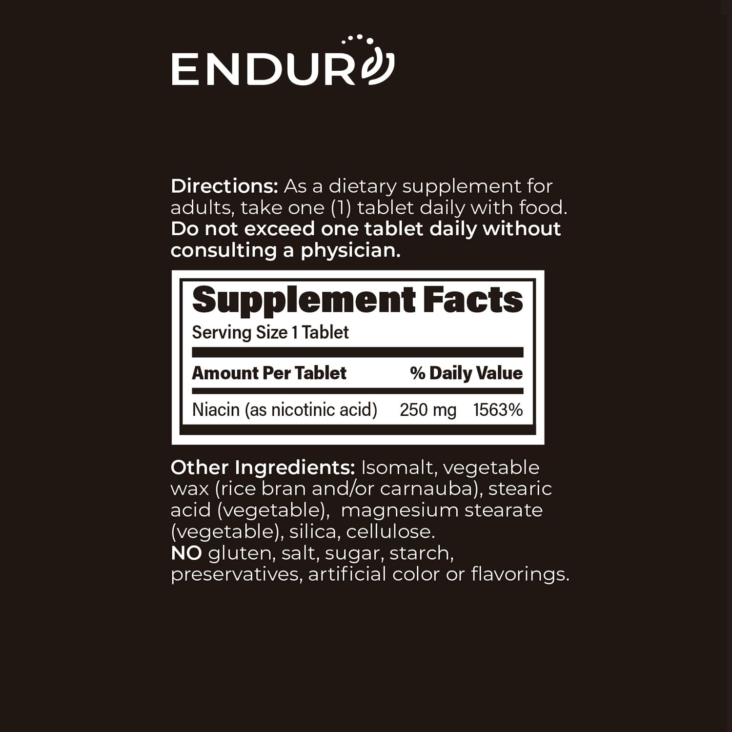 Paquete frontal suplemento niacina Endurance Products