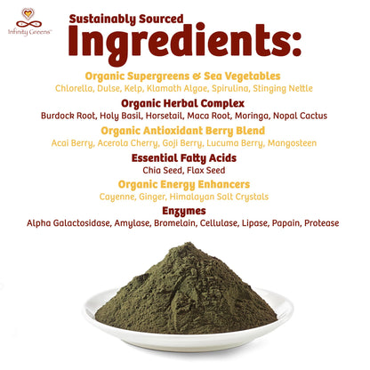 Paquete suplemento nutricional Infinity Greens y vitamina c