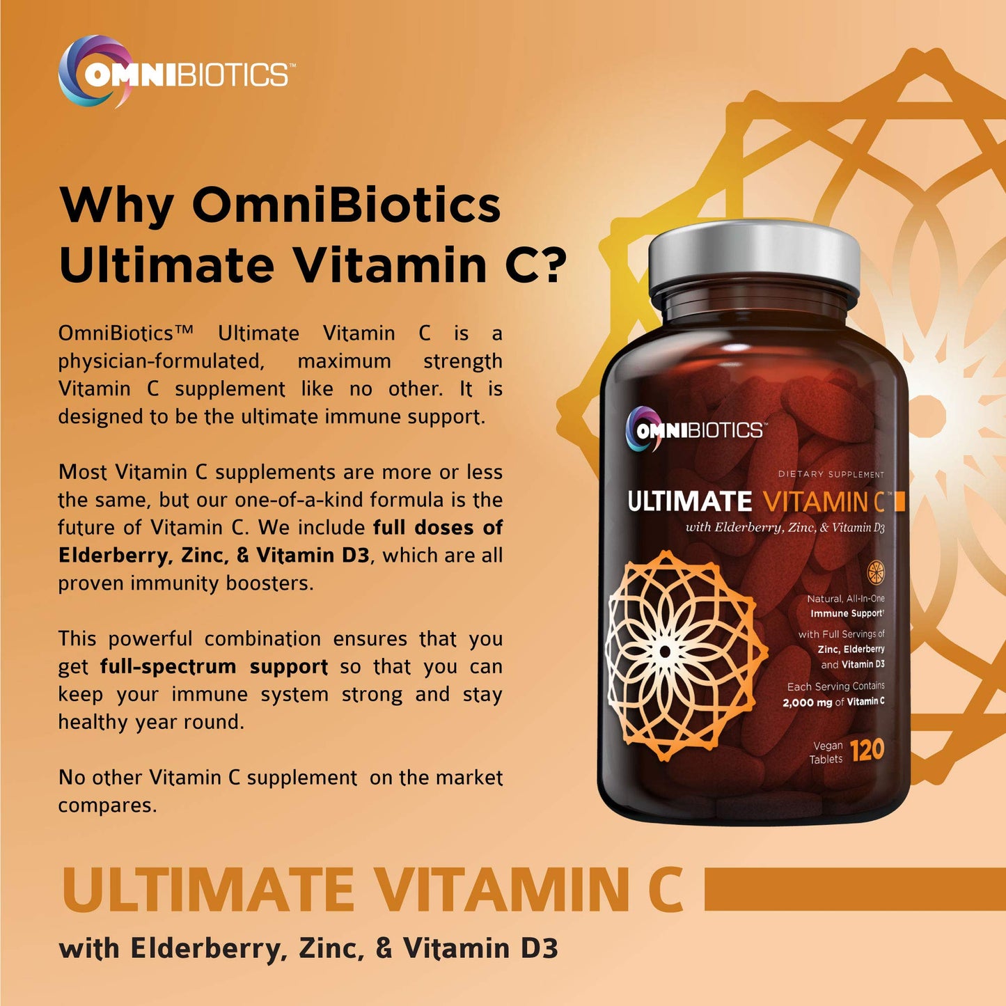 Paquete de suplemento Vitamina C con ingredientes naturales OmniBiotics