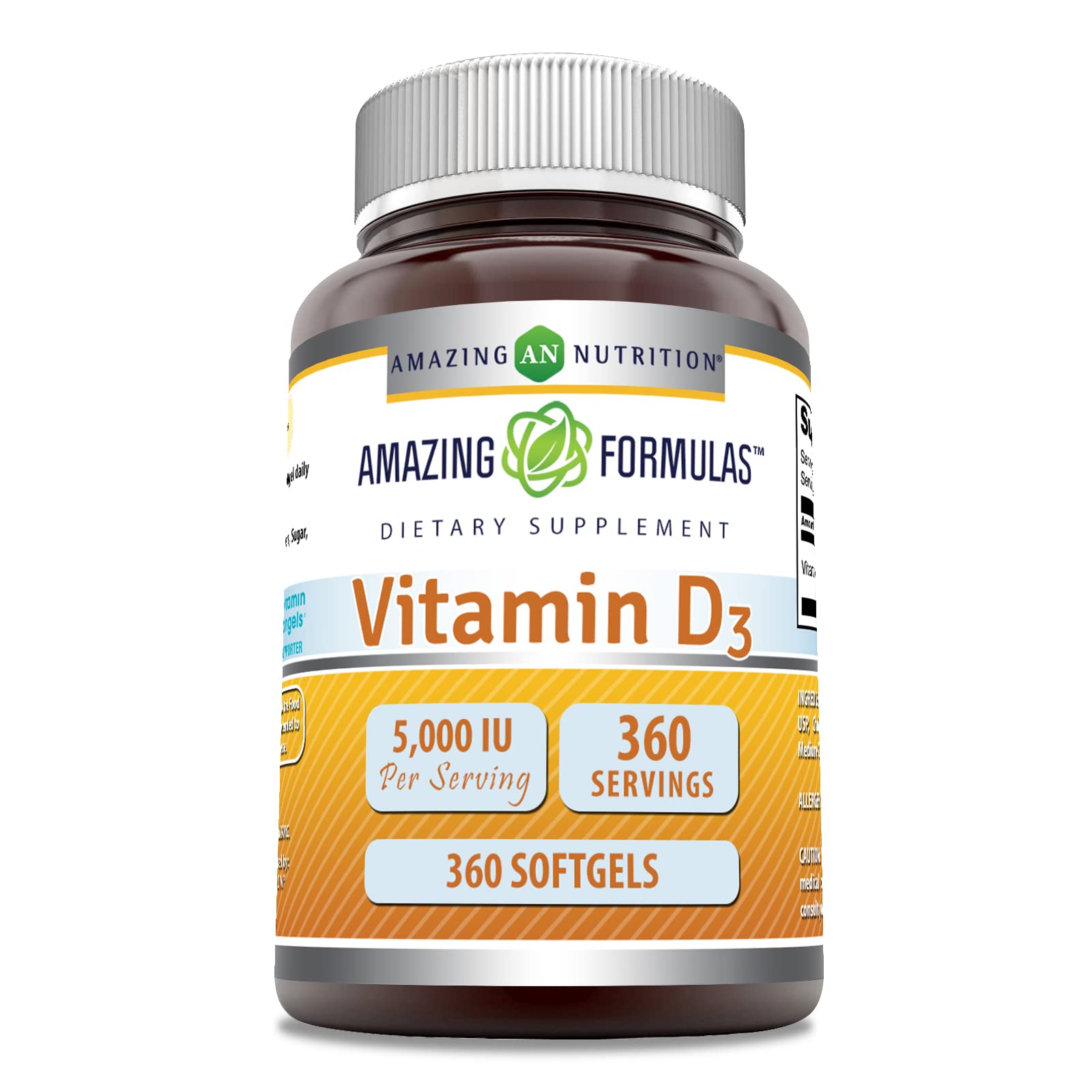 Paquete suplemento vitamina d3 amazing formulas 5000 ui 360 cápsulas