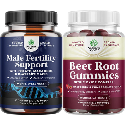 Paquete suplementos de fertilidad masculina con gomitas de betabel y vitaminas