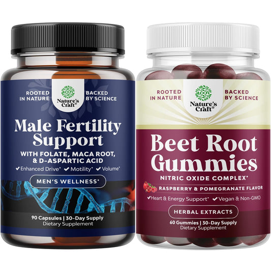 Paquete suplementos de fertilidad masculina con gomitas de betabel y vitaminas