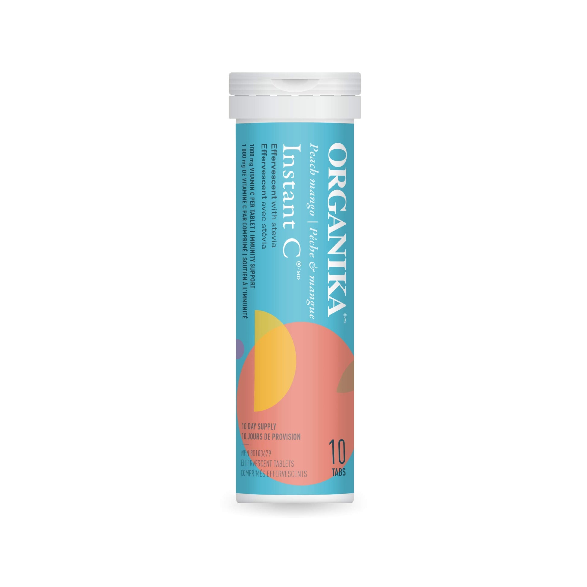 Paquete tabletas Instant-C Organika sabor durazno mango