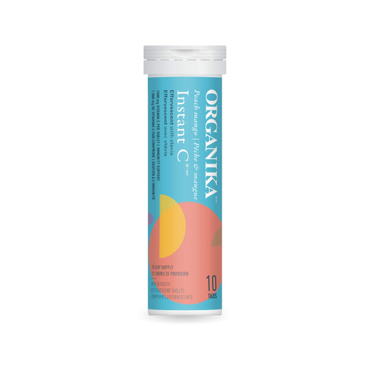 Paquete tabletas Instant-C Organika sabor durazno mango