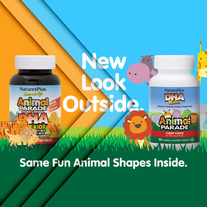 Paquete de tabletas masticables Animal Parade DHA sabor cereza para niños