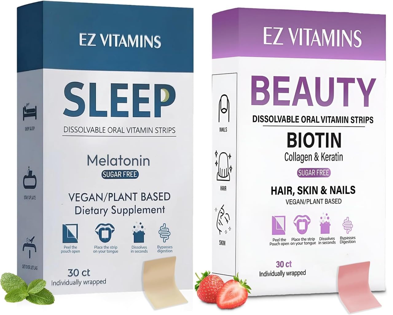 Paquete de tiras orales EZ VITAMINS para belleza y sueño