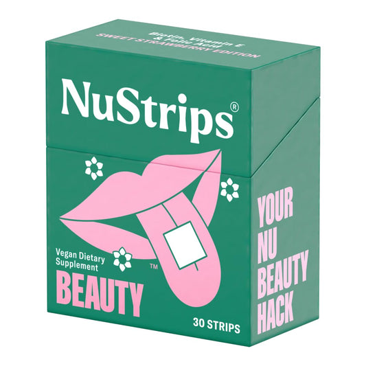 Paquete tiras orales NuStrips belleza sabor fresa con biotina 30 unidades