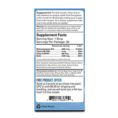 Paquete de tiras sublinguales vitamina B12 Essential Source sabor Winter Berry