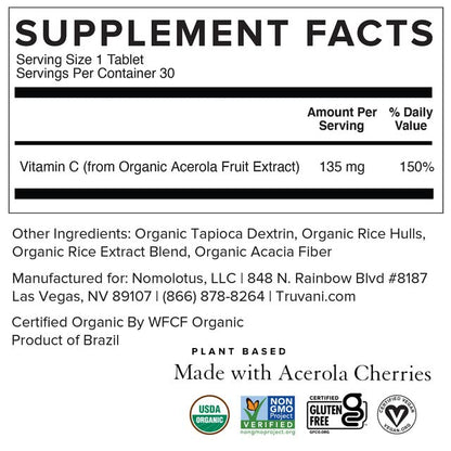Paquete Truvani vitamina c orgánica antioxidante 30 porciones