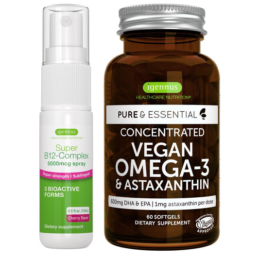 Paquete vegano Omega-3 y B12 Igennus con spray sublingual