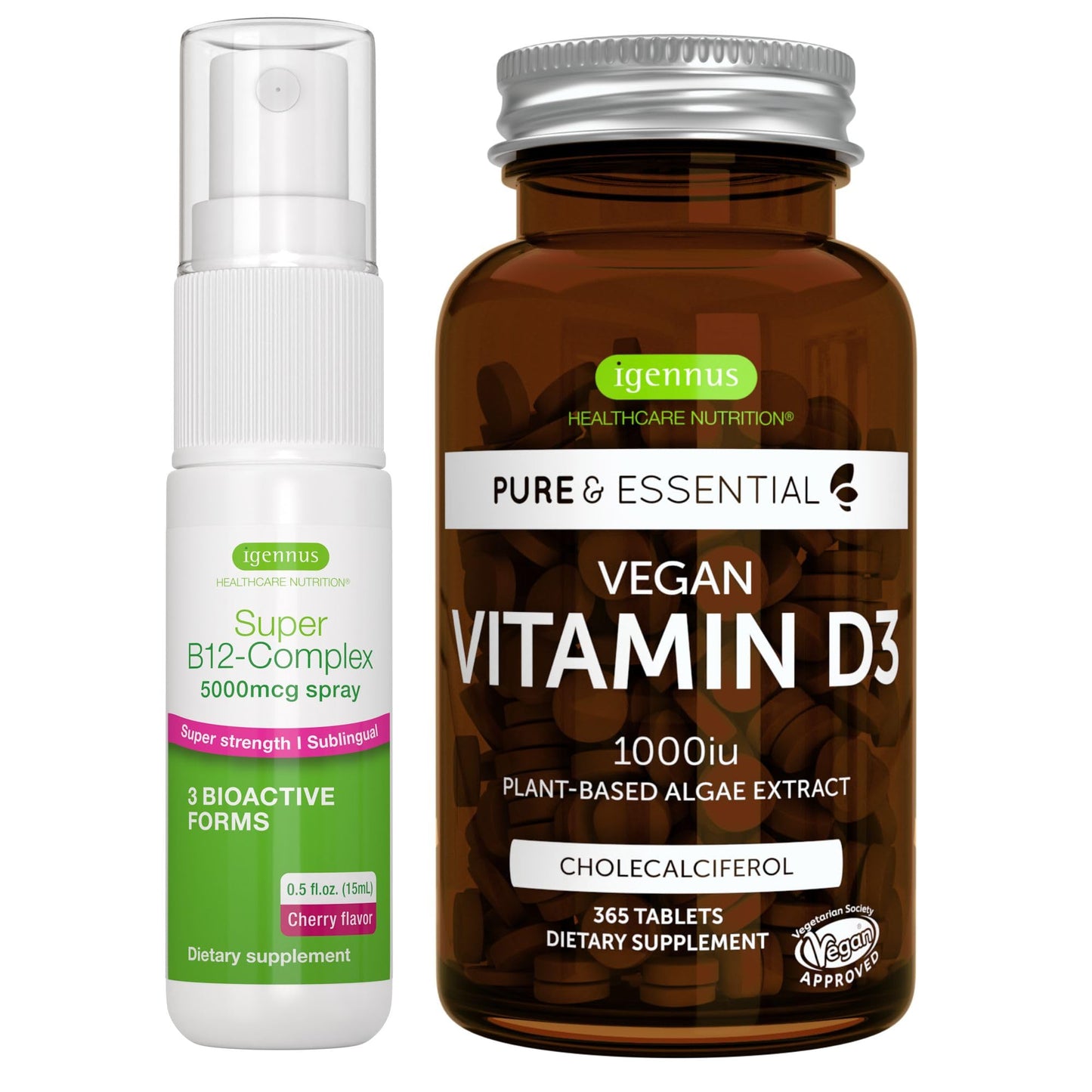 Paquete vegano vitamina D3 y complejo B12 Igennus