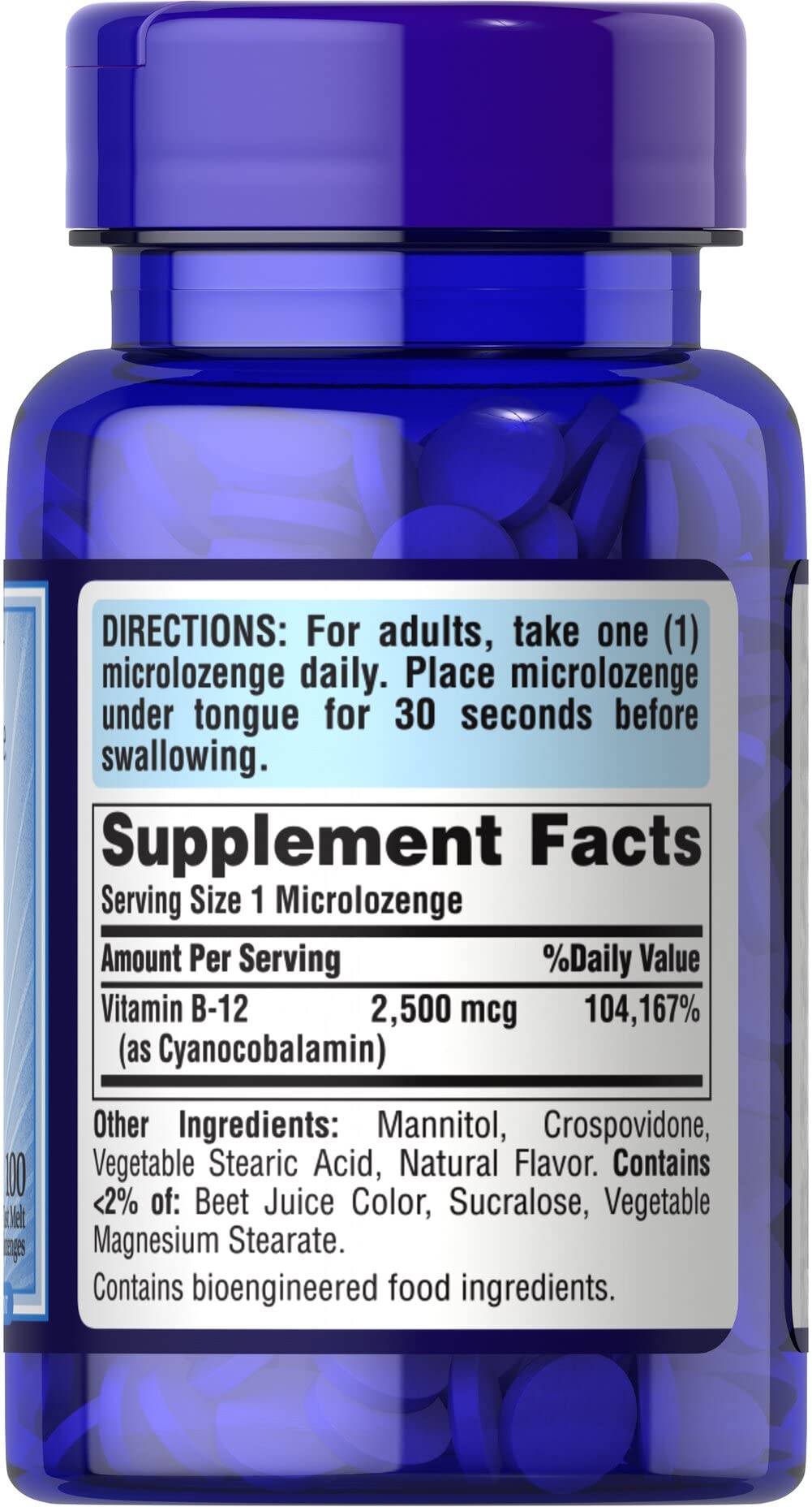 Paquete vit B-12 sublingual Puritan's Pride 100 tabletas blancas