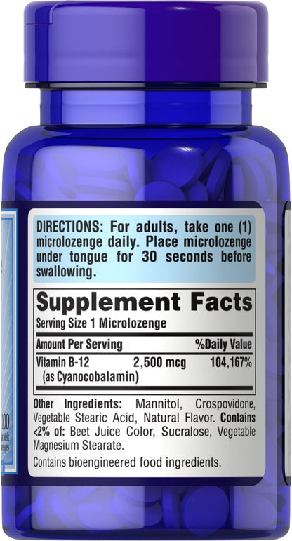 Paquete vit B-12 sublingual Puritan's Pride 100 tabletas blancas