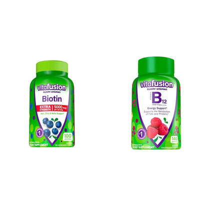 Paquete Vitafusion Biotina Extra Fuerte y vitamina B12 gominolas