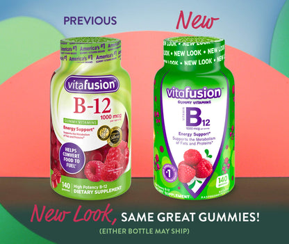 Paquete Vitafusion gomitas B12 sabores cereza y frambuesa