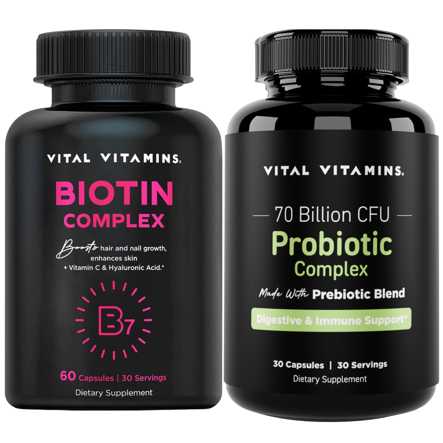 Paquete Vital Vitamins biotina y probióticos cápsulas bienestar