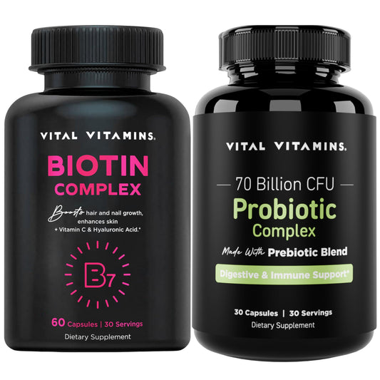 Paquete Vital Vitamins biotina y probióticos cápsulas bienestar