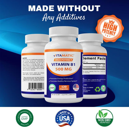 Paquete Vitamatic Vitamina B1 500 mg 120 cápsulas