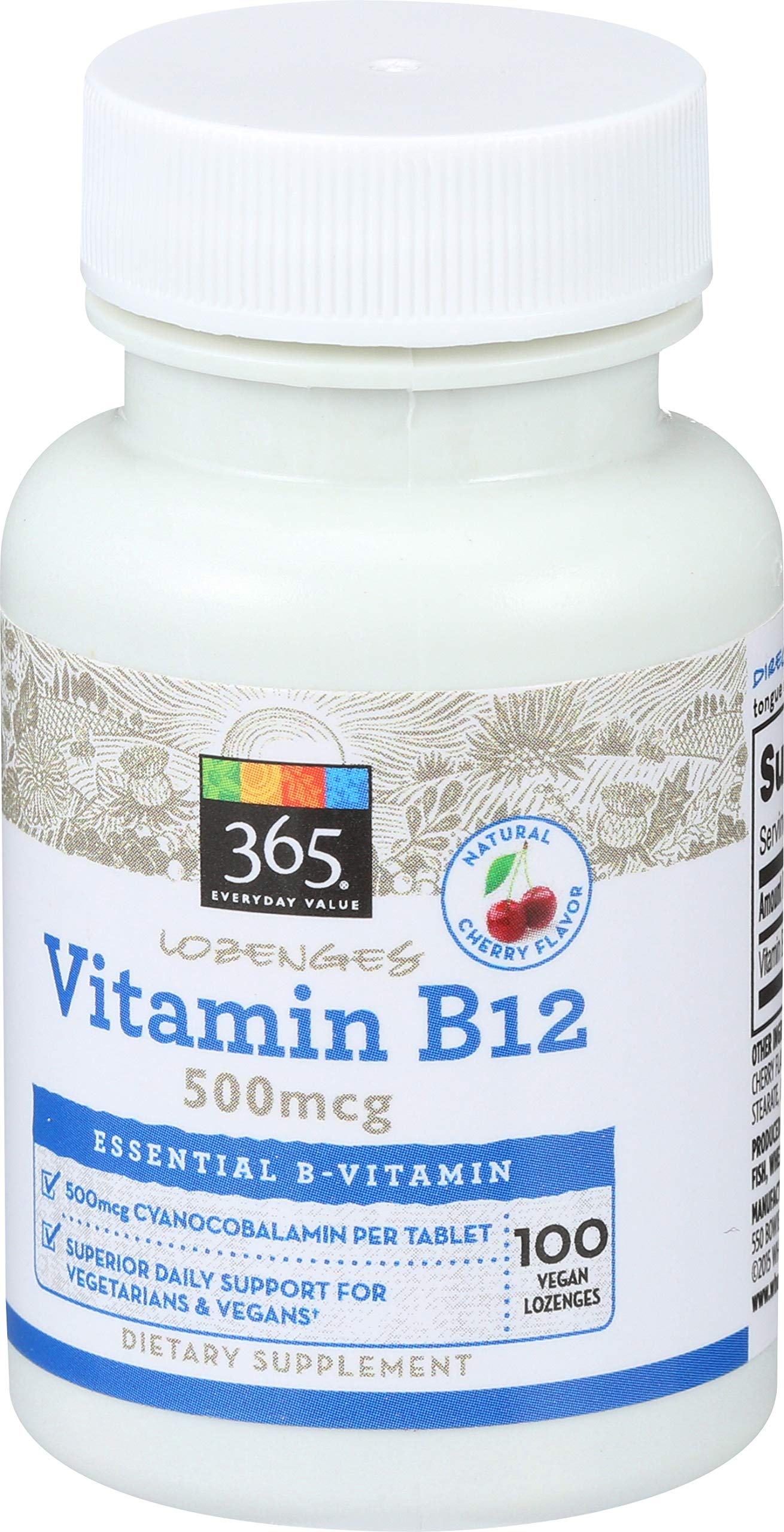 Paquete de vitamina B12 en pastillas 365 Everyday Value 100 unidades