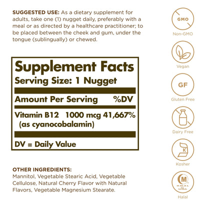 Paquete vitamina b12 sublingual Solgar 100 porciones sin gluten