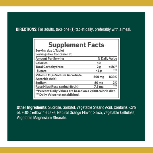 Paquete de Vitamina C 500mg 90 tabletas masticables