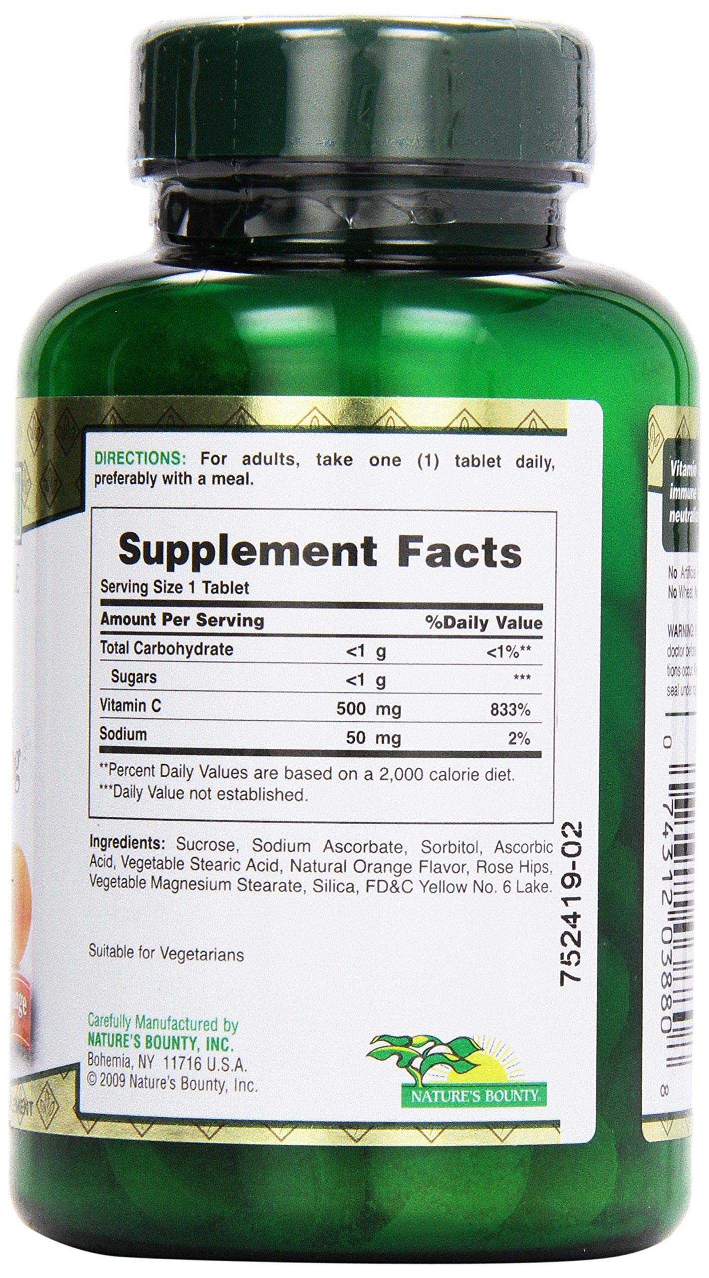 Paquete de vitamina c rosa mosqueta 500 mg Nature's Bounty