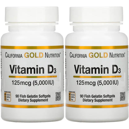 Paquete de 2 suplementos vitamina D3 California Gold Nutrition 5000 UI