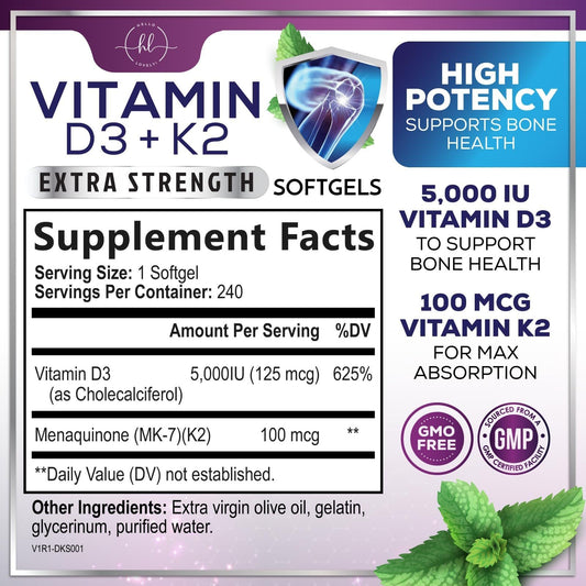 Paquete Vitamina D3 K2 240 cápsulas no transgénicas