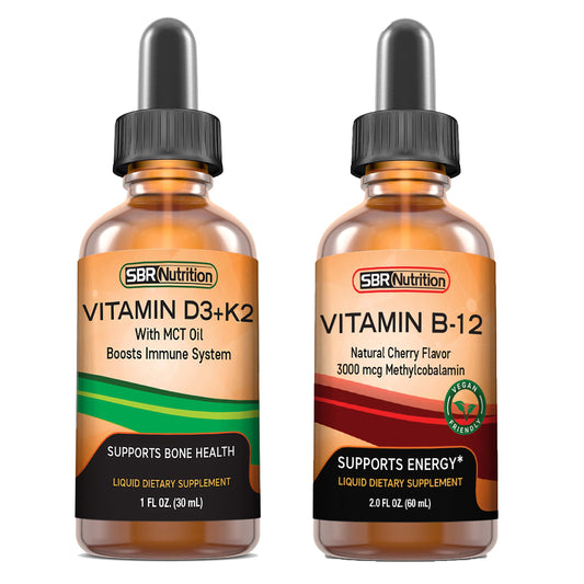 Paquete vitaminas d3 k2 y b12 sbr nutrition gotas líquidas menta