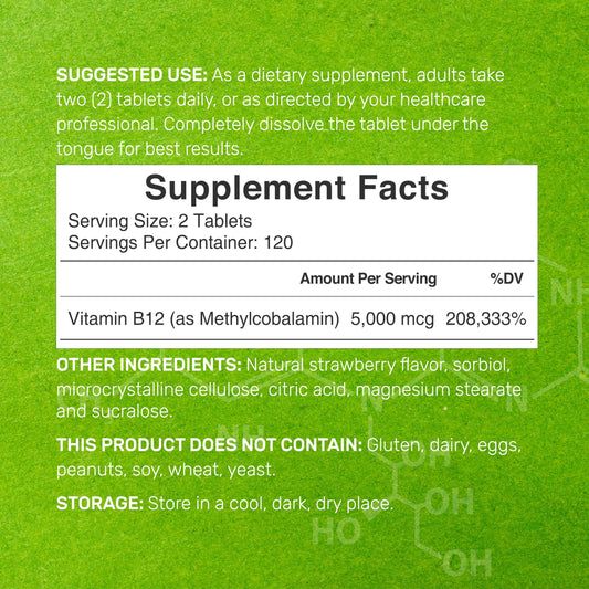 Paquete frontal vitaminas B12 5000 mcg sabor fresa
