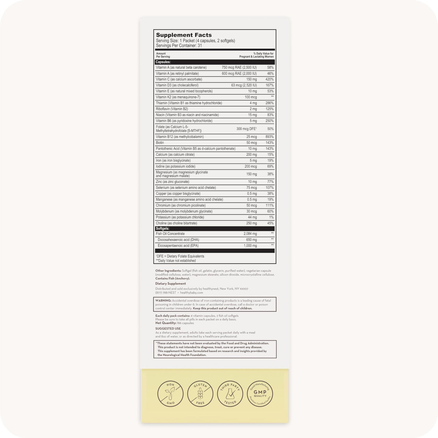 Paquete de vitaminas para cuarto trimestre y postnatal HealthyNest