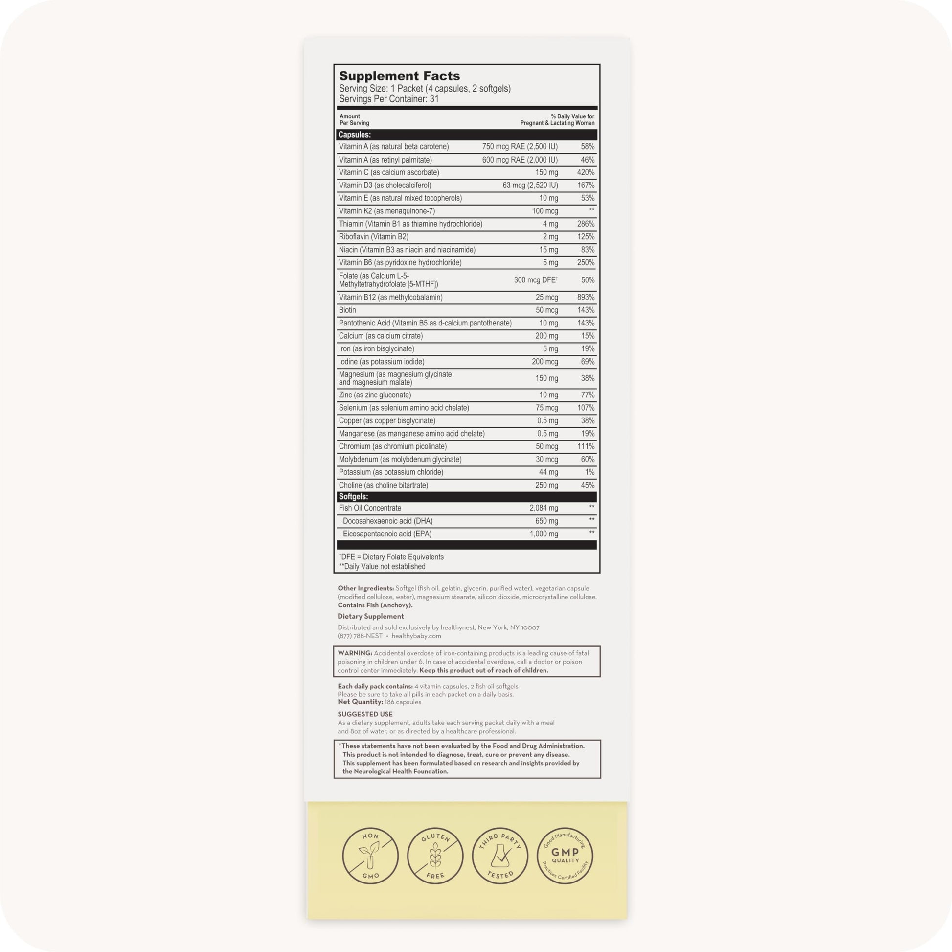Paquete de vitaminas para cuarto trimestre y postnatal HealthyNest