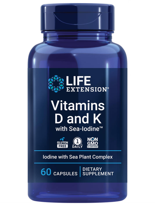 Paquete vitaminas D y K y suplementos yodo Life Extension