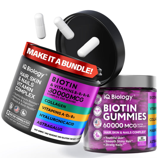 Paquete vitaminas IQ BIOLOGY biotina queratina y gomitas