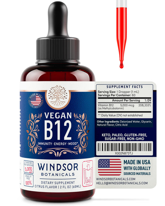 Paquete Windsor Botanicals vitamina b12 vegana y fertilidad masculina