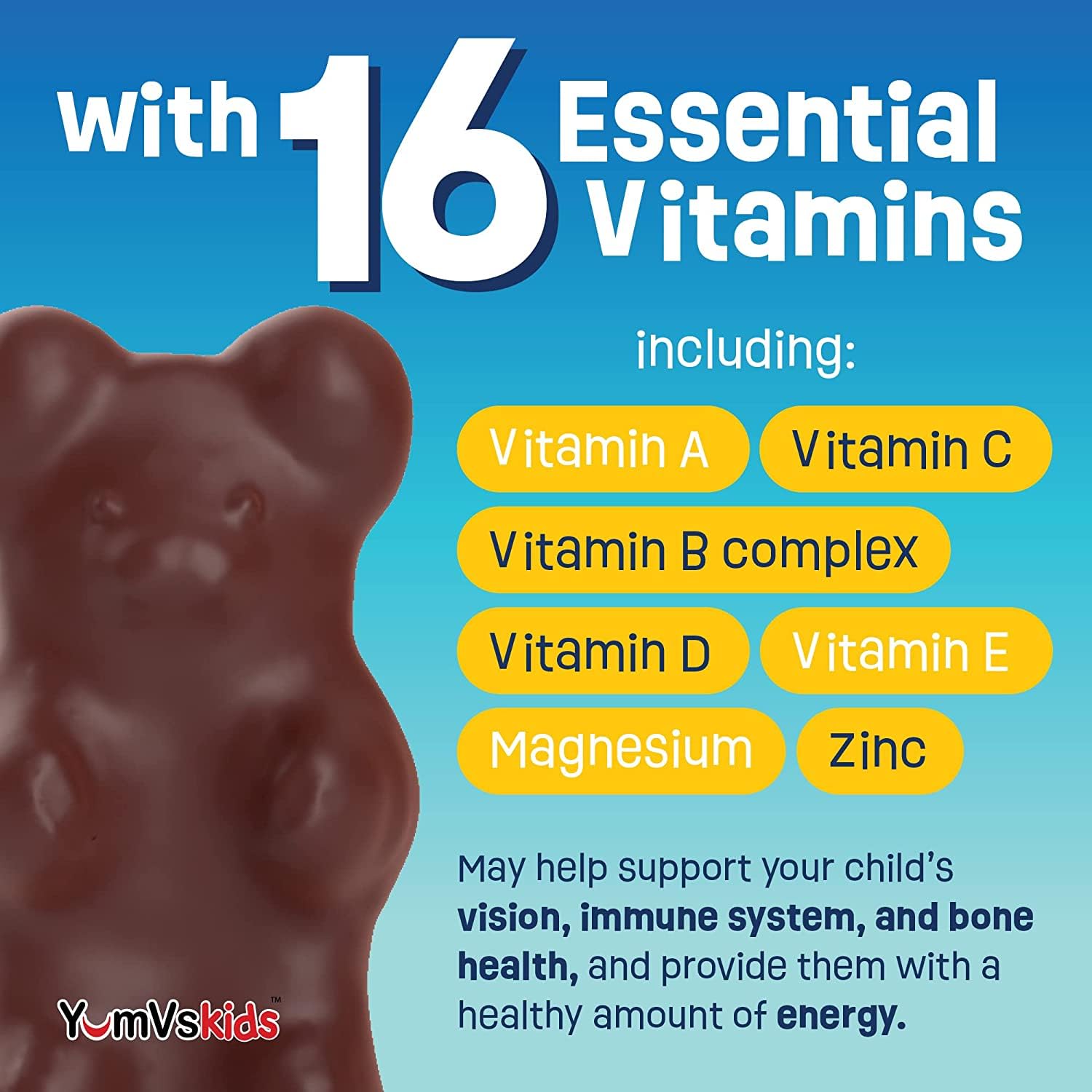 Paquete de Yum-Vs ositos de chocolate con vitaminas