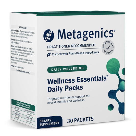 Paquetes diarios Metagenics con multivitaminas y omega-3