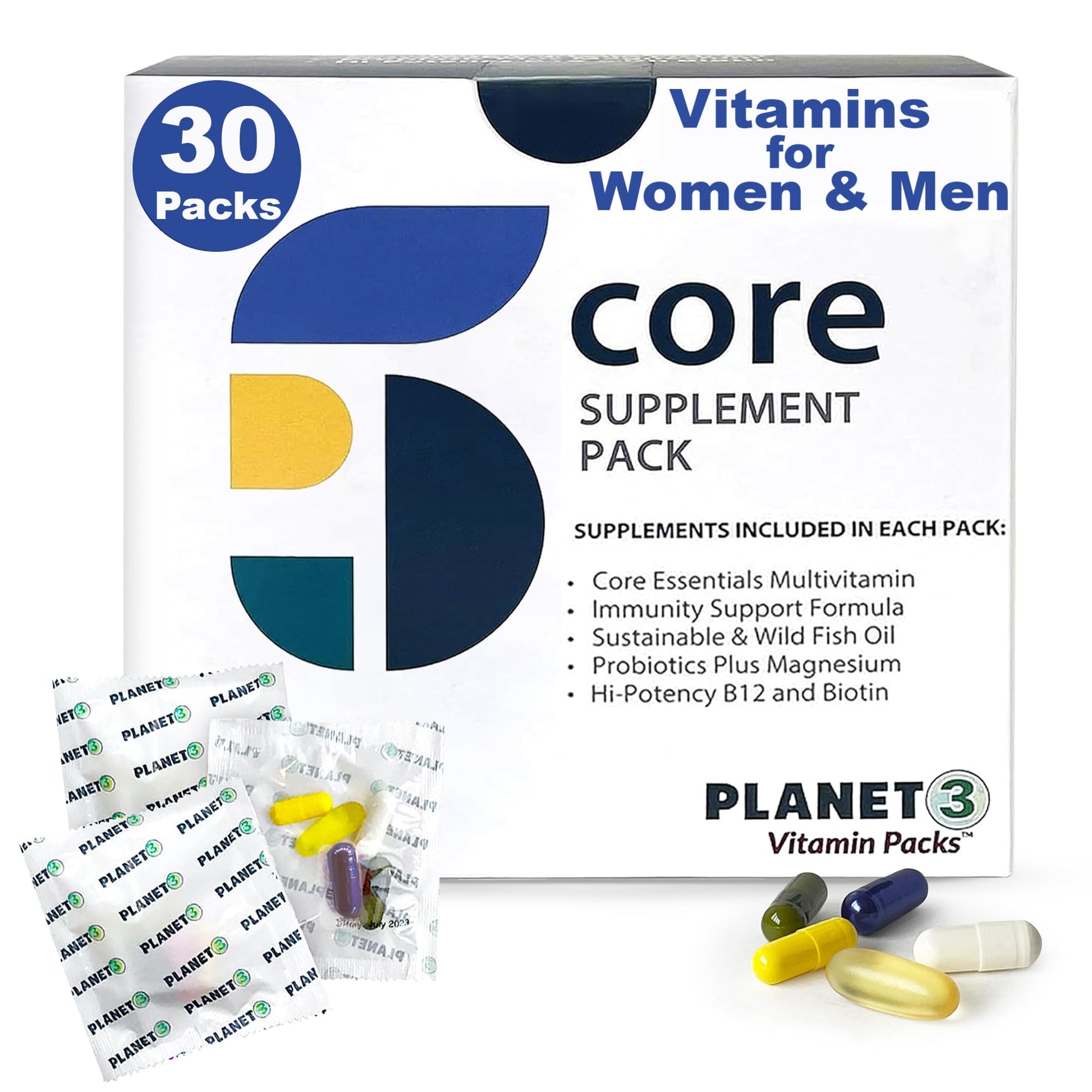 Paquetes de vitaminas Planet 3 para hombres y mujeres con omega-3