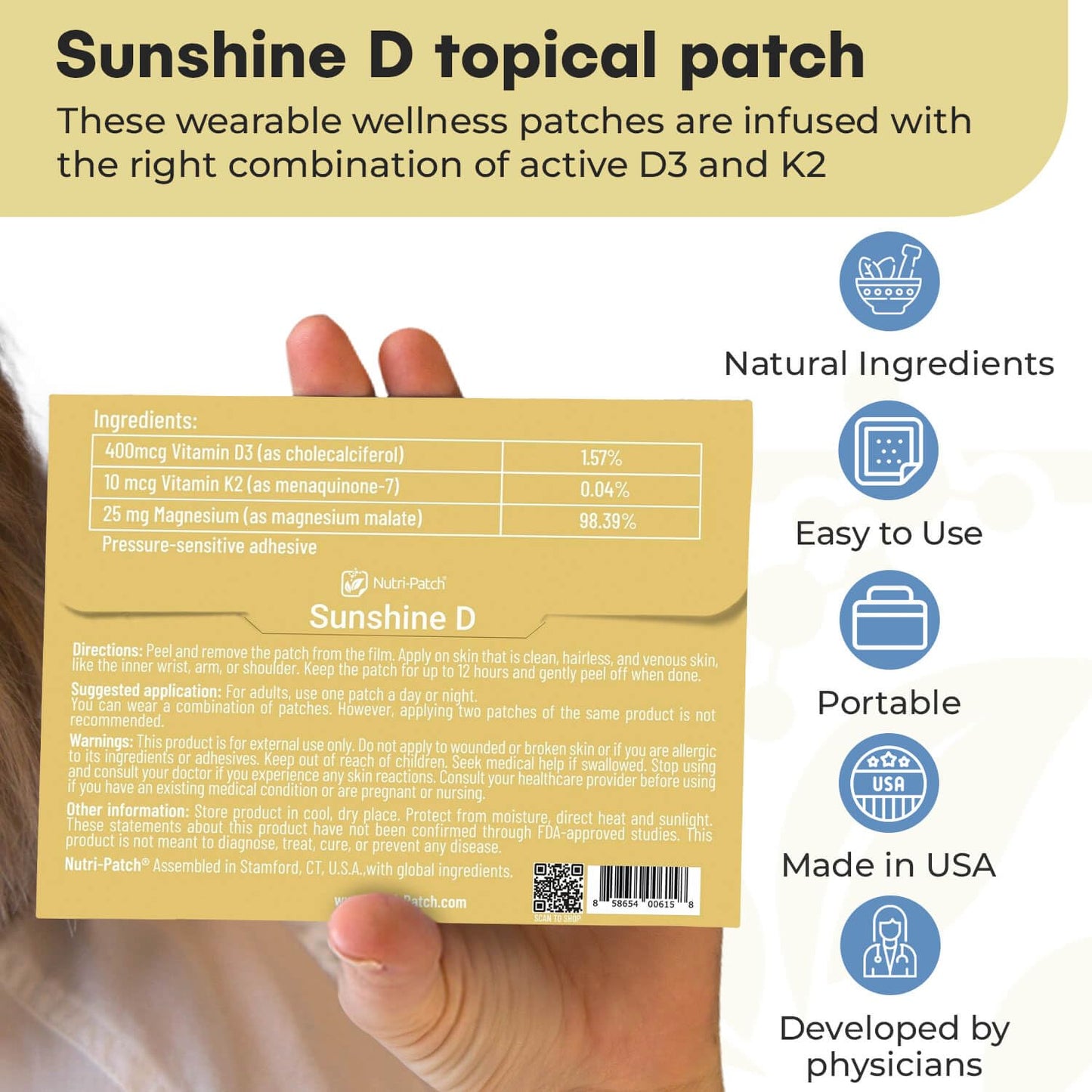 Parche portatil Nutri-Patch para vitamina D3 y salud óptima