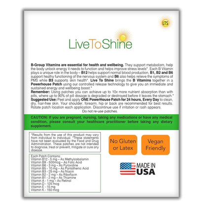 Parche tópicos Live To Shine B12 para energía diaria USA
