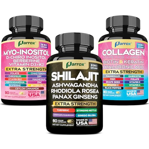 Paquete Parrox combo Myo Inositol Shilajit y colágeno