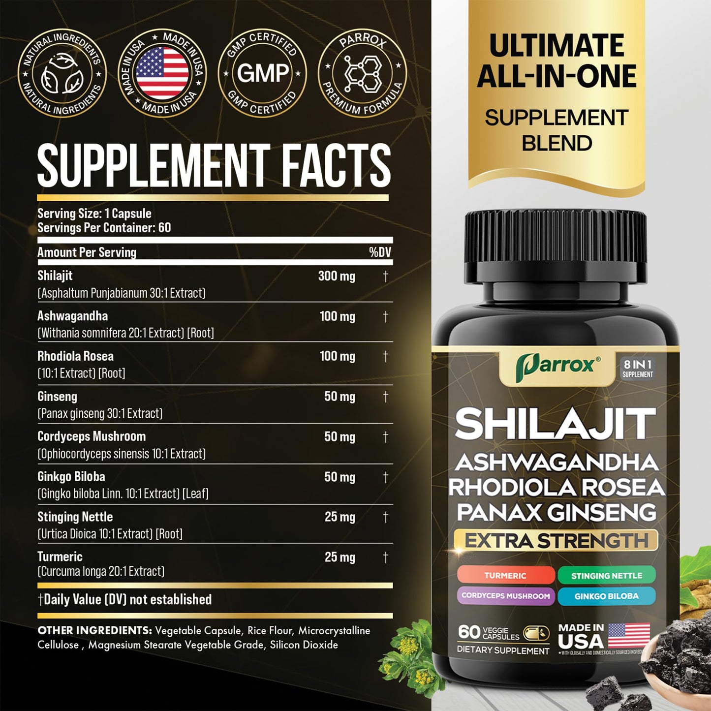 Frasco de Shilajit Parrox 8-en-1