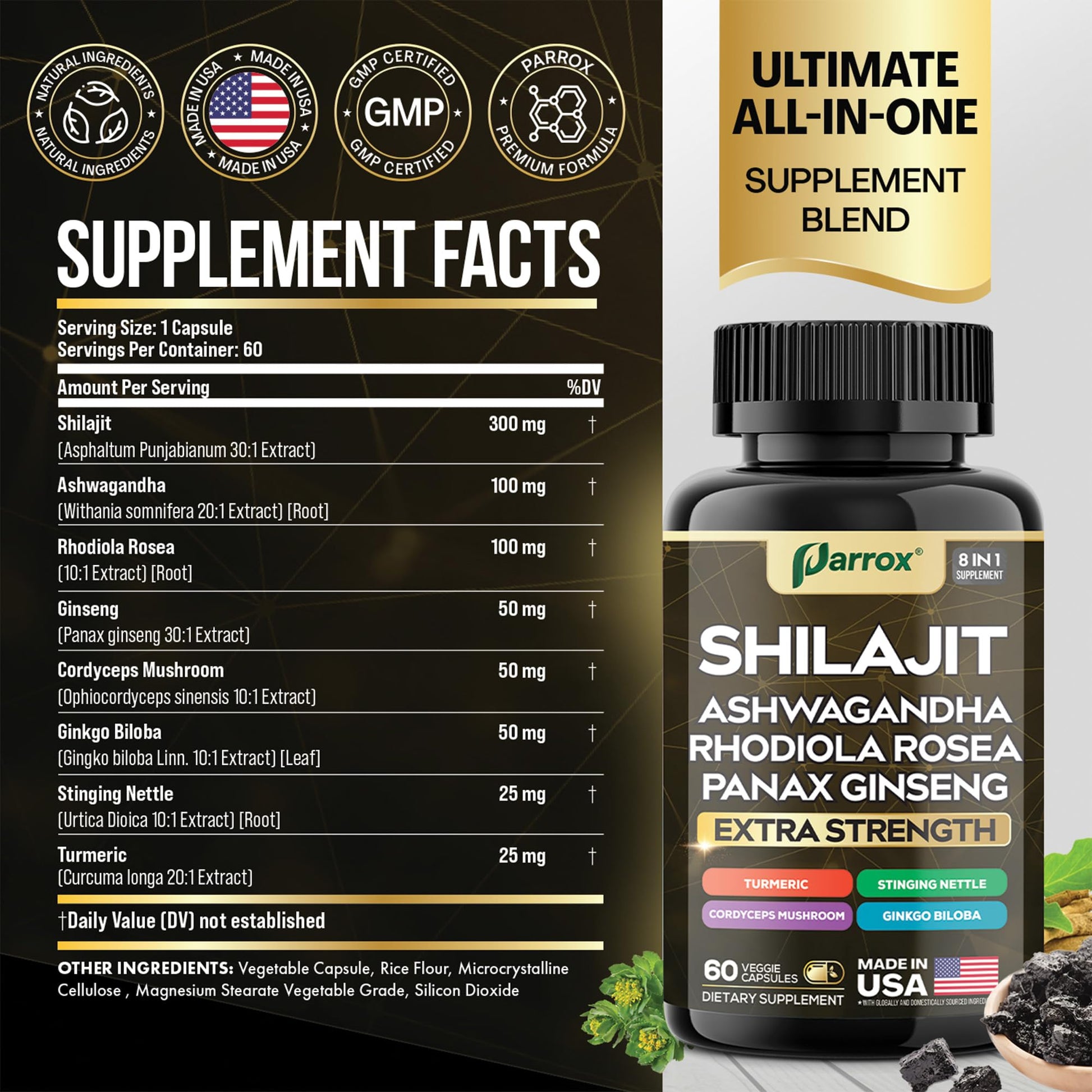 Frasco de Shilajit Parrox 8-en-1