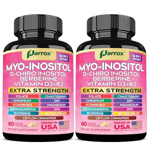 Botella de suplemento Parrox Mio-Inositol con etiquetas detalladas