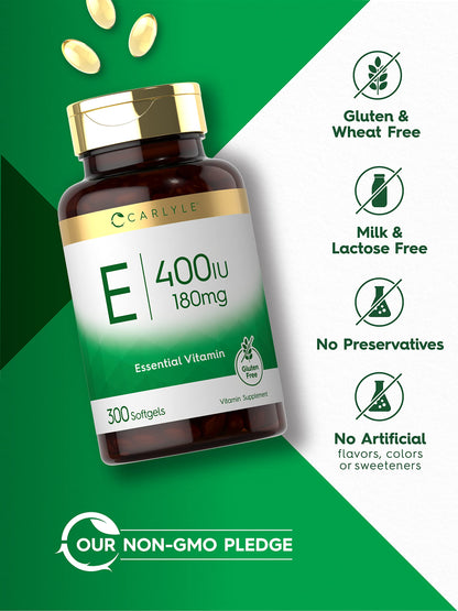 Parte trasera frasco Carlyle cápsulas vitamina e sin gluten