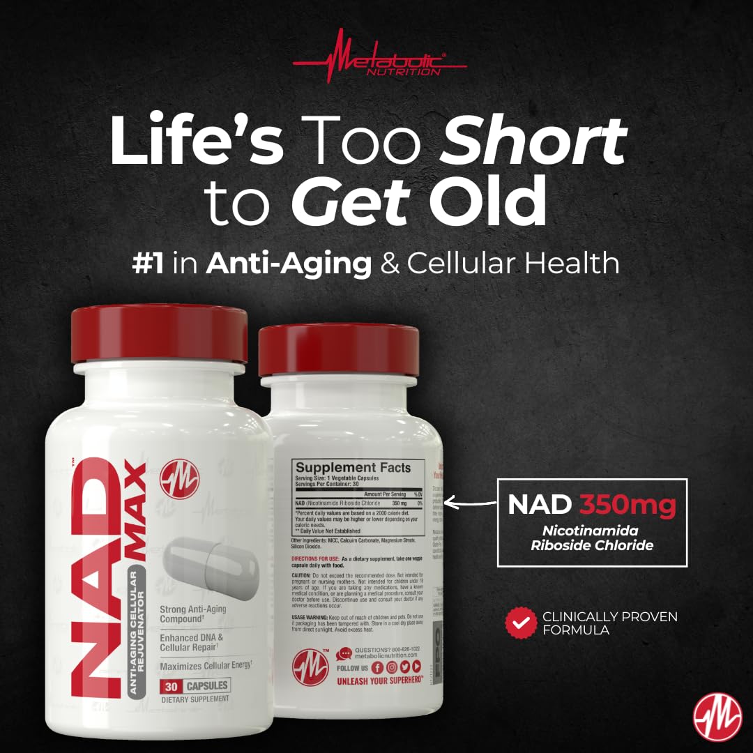 Parte trasera envase Metabolic Nutrition NAD MAX 350mg