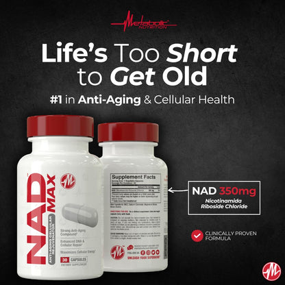 Parte trasera envase Metabolic Nutrition NAD MAX 350mg