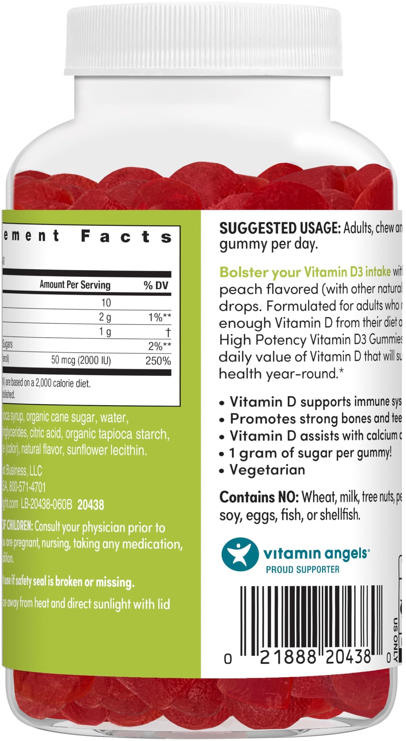 Parte trasera frasco gomitas Rainbow Light vitamina D3 2000IU