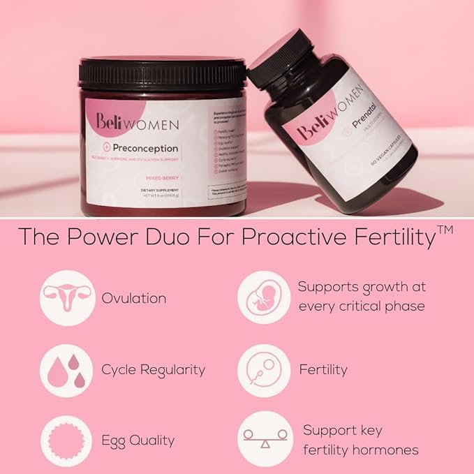 Parte trasera frasco suplemento prenatal Beli mujeres